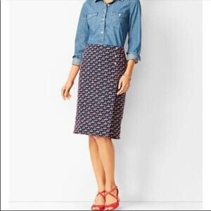 Talbots Plus Size red white & blue high waisted tweed raw hem wrap skirt buttons